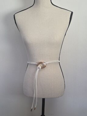 White Rope Belt with Gold Buckle